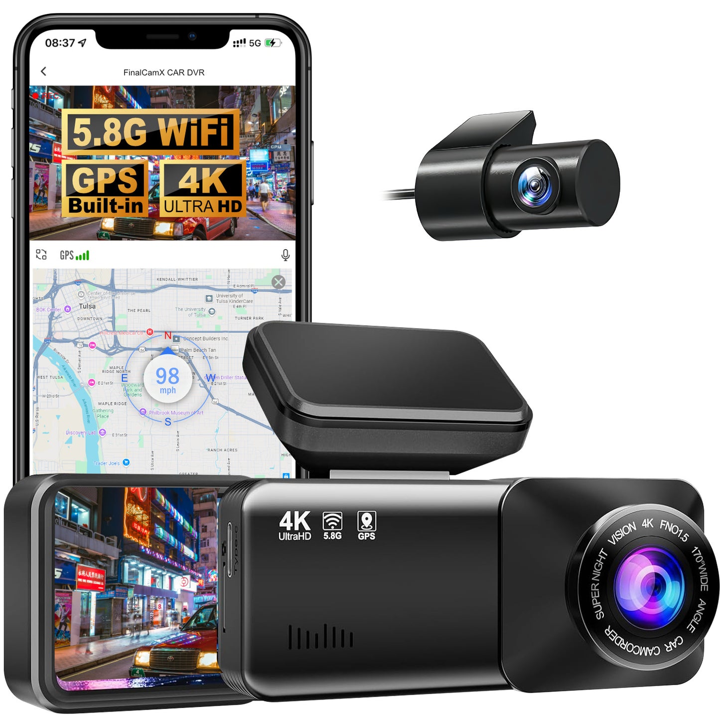 Driving Recorder Night Vision HD 4K 5Gwifi Dash Cam